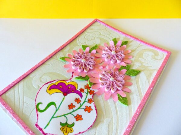 Sweet Pink Glittering Flower Vase Card image Sweet Pink Glittering Flower Vase Card image