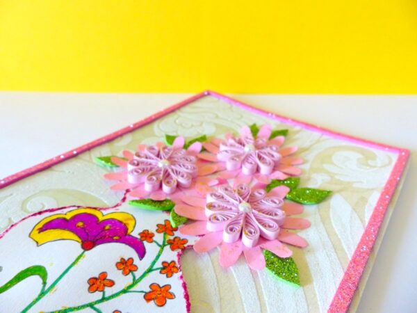 Sweet Pink Glittering Flower Vase Card image Sweet Pink Glittering Flower Vase Card image