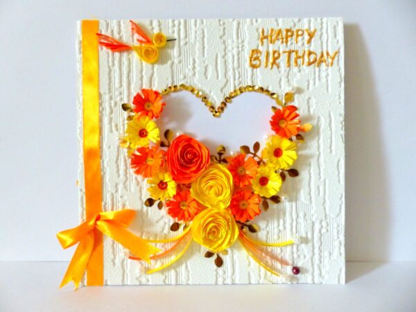 Yellow Flowers And Roses In Heart Greeting card image Yellow Flowers And Roses In Heart Greeting card image
