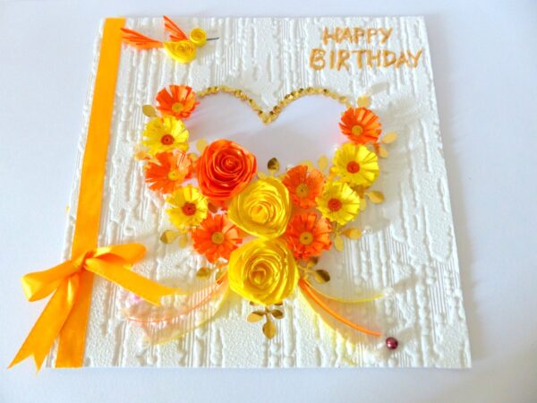 Yellow Flowers And Roses In Heart Greeting card image Yellow Flowers And Roses In Heart Greeting card image