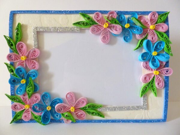 Glittering Sweet Pink and Blue Photo Frame Greeting Card image Glittering Sweet Pink and Blue Photo Frame Greeting Card image