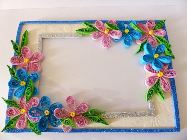 Glittering Sweet Pink and Blue Photo Frame Greeting Card image Glittering Sweet Pink and Blue Photo Frame Greeting Card image