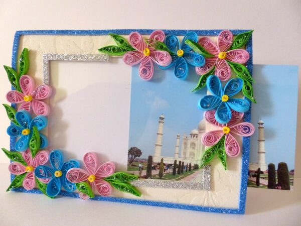 Glittering Sweet Pink and Blue Photo Frame Greeting Card image Glittering Sweet Pink and Blue Photo Frame Greeting Card image