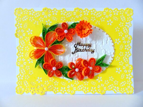 Quilled Yellow Themed Birthday Greeting Card image Quilled Yellow Themed Birthday Greeting Card image