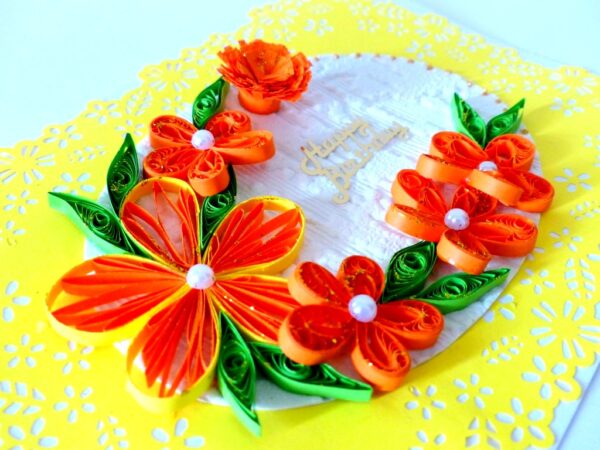 Quilled Yellow Themed Birthday Greeting Card image Quilled Yellow Themed Birthday Greeting Card image
