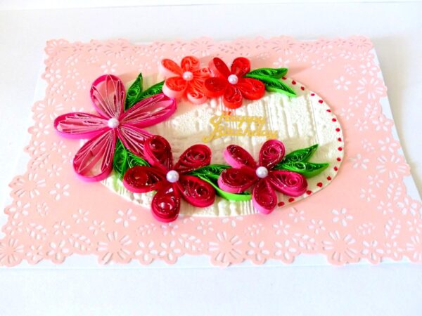 Quilled Pink Themed Birthday Greeting Card image Quilled Pink Themed Birthday Greeting Card image