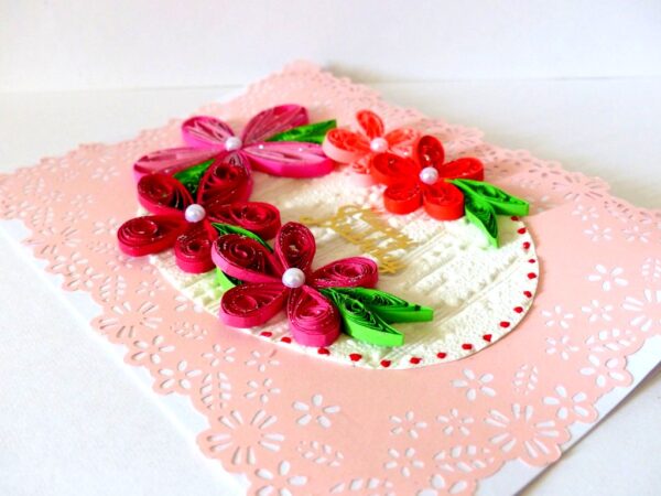 Quilled Pink Themed Birthday Greeting Card image Quilled Pink Themed Birthday Greeting Card image