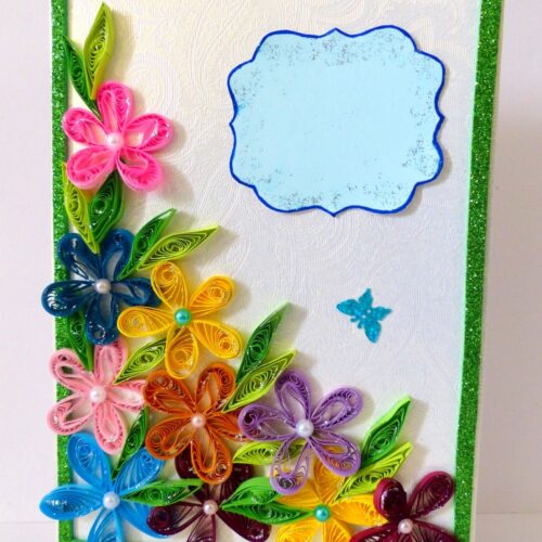 Multicolor Flowers Corner Handmade Greeting Card image
