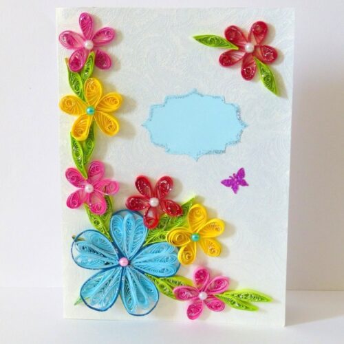 Multicolor Flower Corner Quilled greeting card image