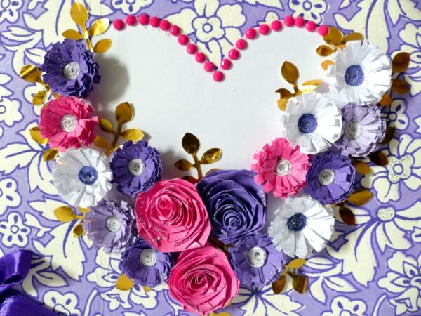 Purple Flowers and Roses In Heart Greeting Card image Purple Flowers and Roses In Heart Greeting Card image