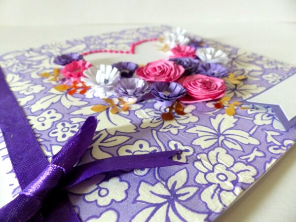 Purple Flowers and Roses In Heart Greeting Card image Purple Flowers and Roses In Heart Greeting Card image