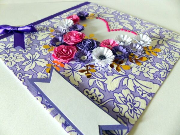 Purple Flowers and Roses In Heart Greeting Card image Purple Flowers and Roses In Heart Greeting Card image
