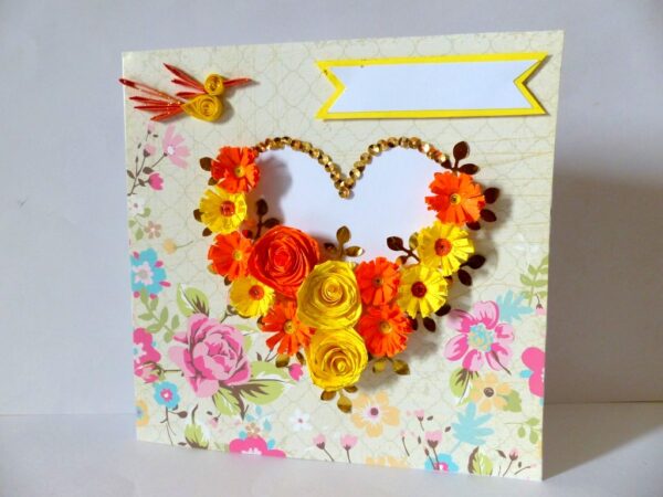 Yellow Flowers And Roses In Heart Greeting card image Yellow Flowers And Roses In Heart Greeting card image