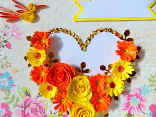 Yellow Flowers And Roses In Heart Greeting card image Yellow Flowers And Roses In Heart Greeting card image