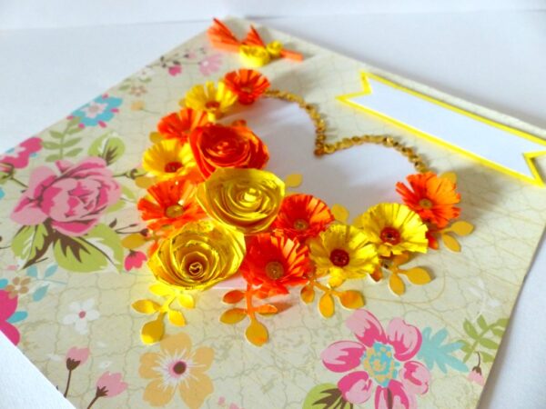 Yellow Flowers And Roses In Heart Greeting card image Yellow Flowers And Roses In Heart Greeting card image