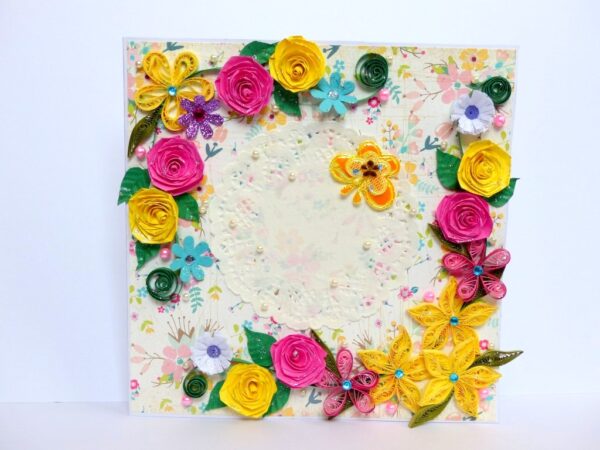 Vibrant Color Quilled Flowers And Rose Greeting Card image Vibrant Color Quilled Flowers And Rose Greeting Card image