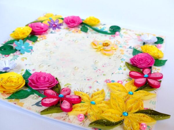 Vibrant Color Quilled Flowers And Rose Greeting Card image Vibrant Color Quilled Flowers And Rose Greeting Card image