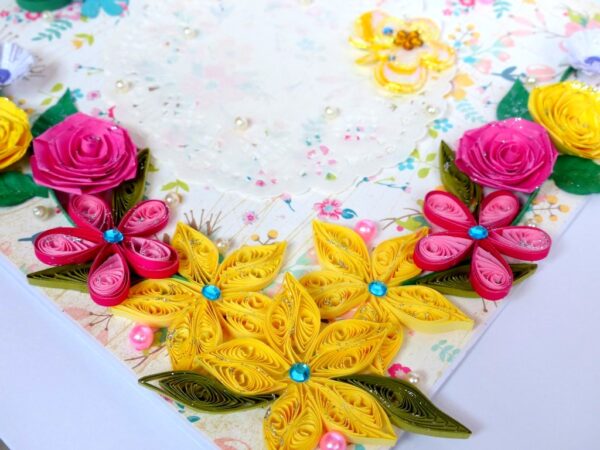 Vibrant Color Quilled Flowers And Rose Greeting Card image Vibrant Color Quilled Flowers And Rose Greeting Card image