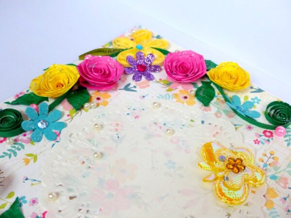 Vibrant Color Quilled Flowers And Rose Greeting Card image Vibrant Color Quilled Flowers And Rose Greeting Card image