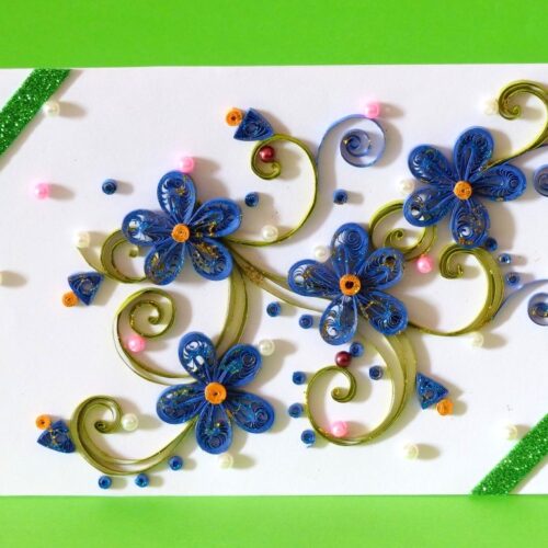 Beautiful Blue Quilled Flowers Greeting Card image