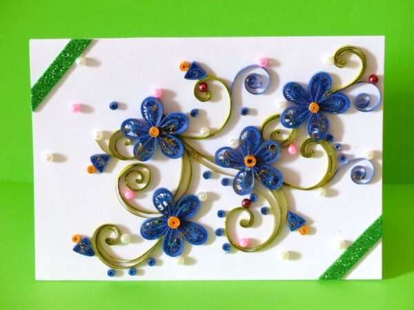 Beautiful Blue Quilled Flowers Greeting Card image Beautiful Blue Quilled Flowers Greeting Card image