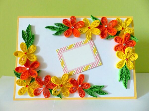Yellow and Orange Quilled Corner Greeting Card image Yellow and Orange Quilled Corner Greeting Card image