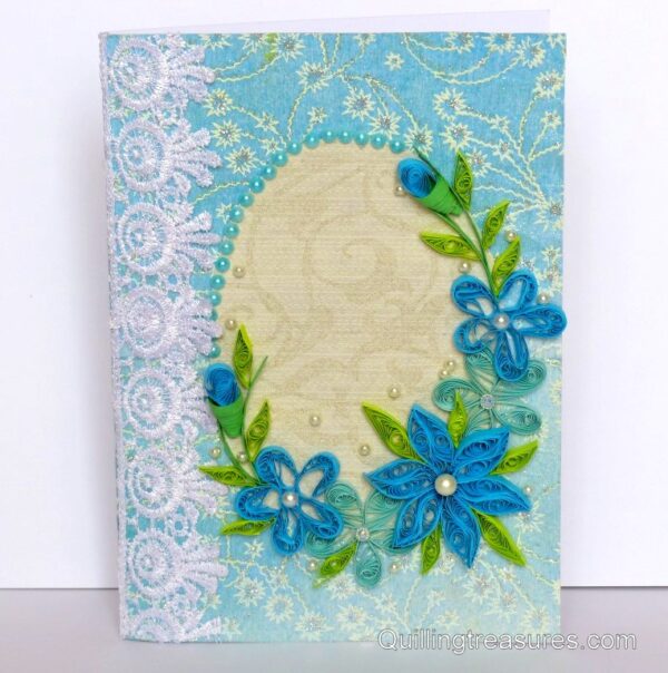 All Blues Quilled Corner With Lace Greeting Card image All Blues Quilled Corner With Lace Greeting Card image
