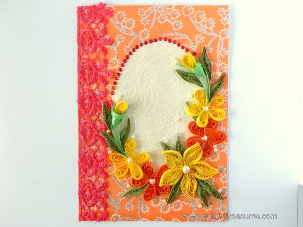 All Orange Quilled Corner With Lace Greeting Card image All Orange Quilled Corner With Lace Greeting Card image