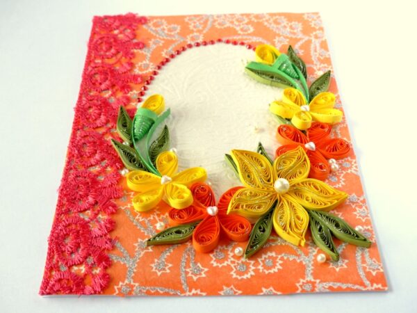 All Orange Quilled Corner With Lace Greeting Card image All Orange Quilled Corner With Lace Greeting Card image