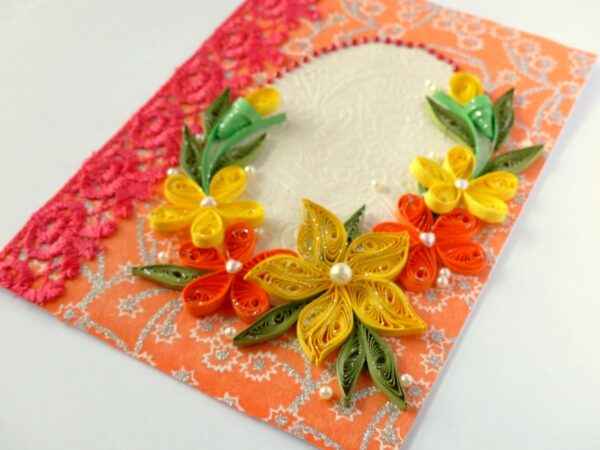 All Orange Quilled Corner With Lace Greeting Card image All Orange Quilled Corner With Lace Greeting Card image