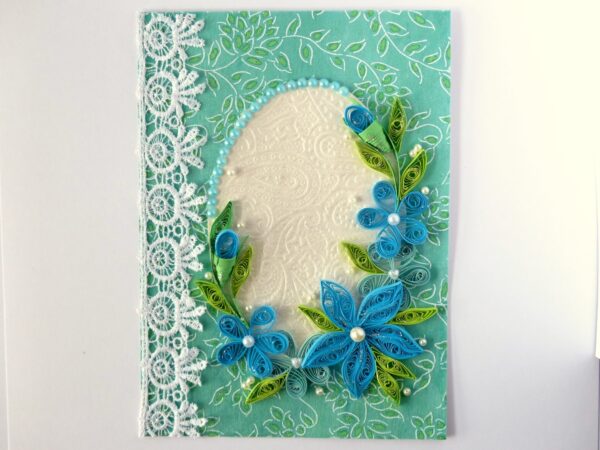 All Blues Quilled Corner With Lace Greeting Card image All Blues Quilled Corner With Lace Greeting Card image