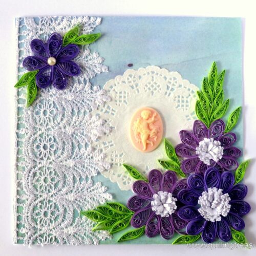 Purple Quilled Wildflowers and Lace Greeting Card image