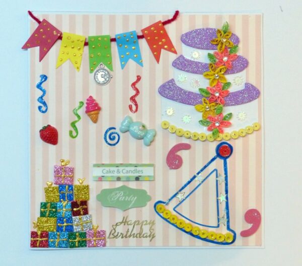 Quilled Cake Birthday Greeting Card image Quilled Cake Birthday Greeting Card image