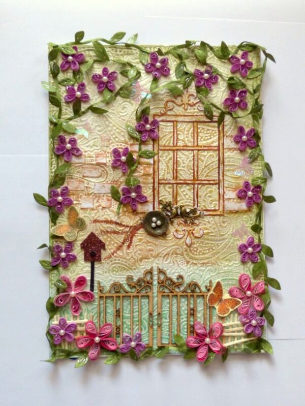 Leafy and Quilled Flowers Vintage Greeting Card image Leafy and Quilled Flowers Vintage Greeting Card image