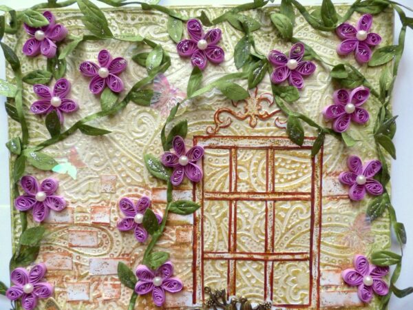 Leafy and Quilled Flowers Vintage Greeting Card image Leafy and Quilled Flowers Vintage Greeting Card image