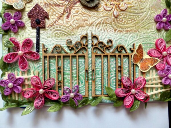 Leafy and Quilled Flowers Vintage Greeting Card image Leafy and Quilled Flowers Vintage Greeting Card image