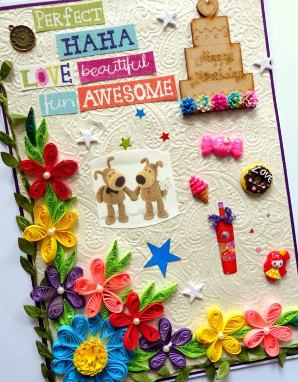 Happy Birthday With Quilled Flowers Greeting Card image