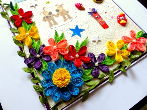 Happy Birthday With Quilled Flowers Greeting Card image