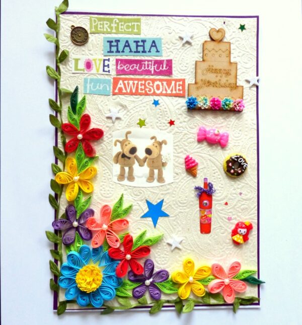 Happy Birthday With Quilled Flowers Greeting Card image
