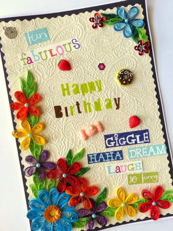 Happy Birthday Quilled Flowers Greeting Card image Happy Birthday Quilled Flowers Greeting Card image