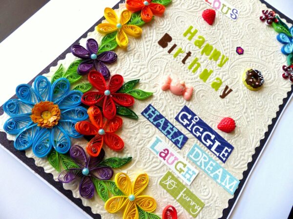 Happy Birthday Quilled Flowers Greeting Card image Happy Birthday Quilled Flowers Greeting Card image