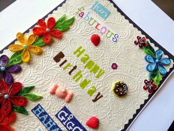 Happy Birthday Quilled Flowers Greeting Card image Happy Birthday Quilled Flowers Greeting Card image