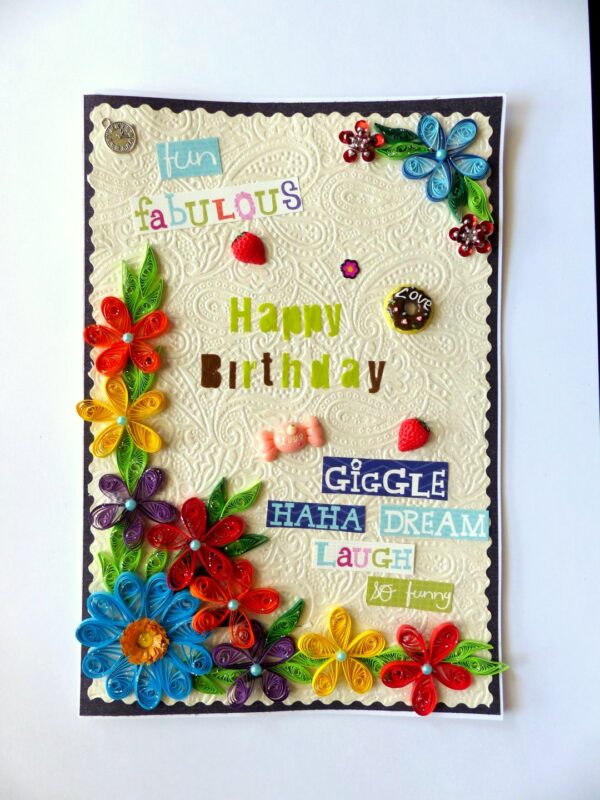 Happy Birthday Quilled Flowers Greeting Card image Happy Birthday Quilled Flowers Greeting Card image