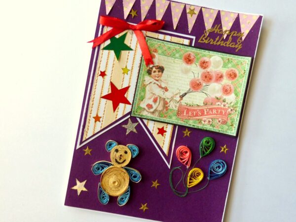 Birthday Quilled Teddy Greeting Card image Birthday Quilled Teddy Greeting Card image