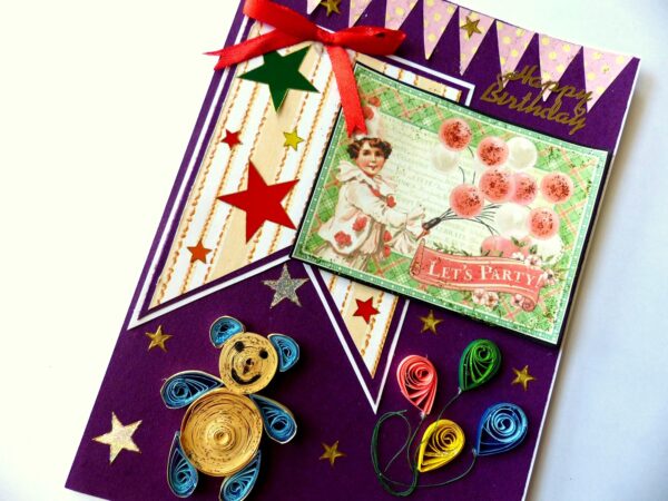 Birthday Quilled Teddy Greeting Card image Birthday Quilled Teddy Greeting Card image