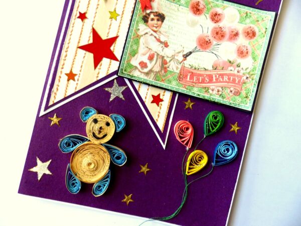 Birthday Quilled Teddy Greeting Card image Birthday Quilled Teddy Greeting Card image