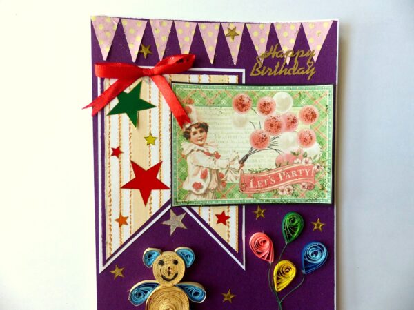 Birthday Quilled Teddy Greeting Card image Birthday Quilled Teddy Greeting Card image