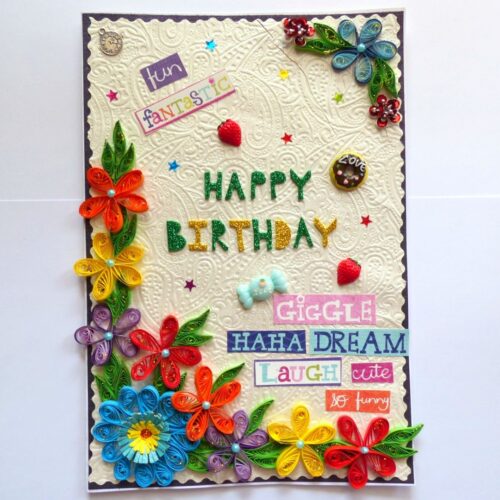 Happy Birthday Quilled Flowers Greeting Card image