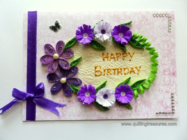 Purple Quilled Flowers in Circle Greeting Card image Purple Quilled Flowers in Circle Greeting Card image