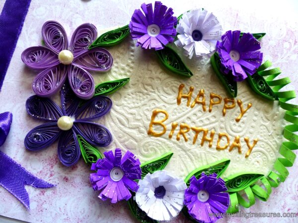 Purple Quilled Flowers in Circle Greeting Card image Purple Quilled Flowers in Circle Greeting Card image